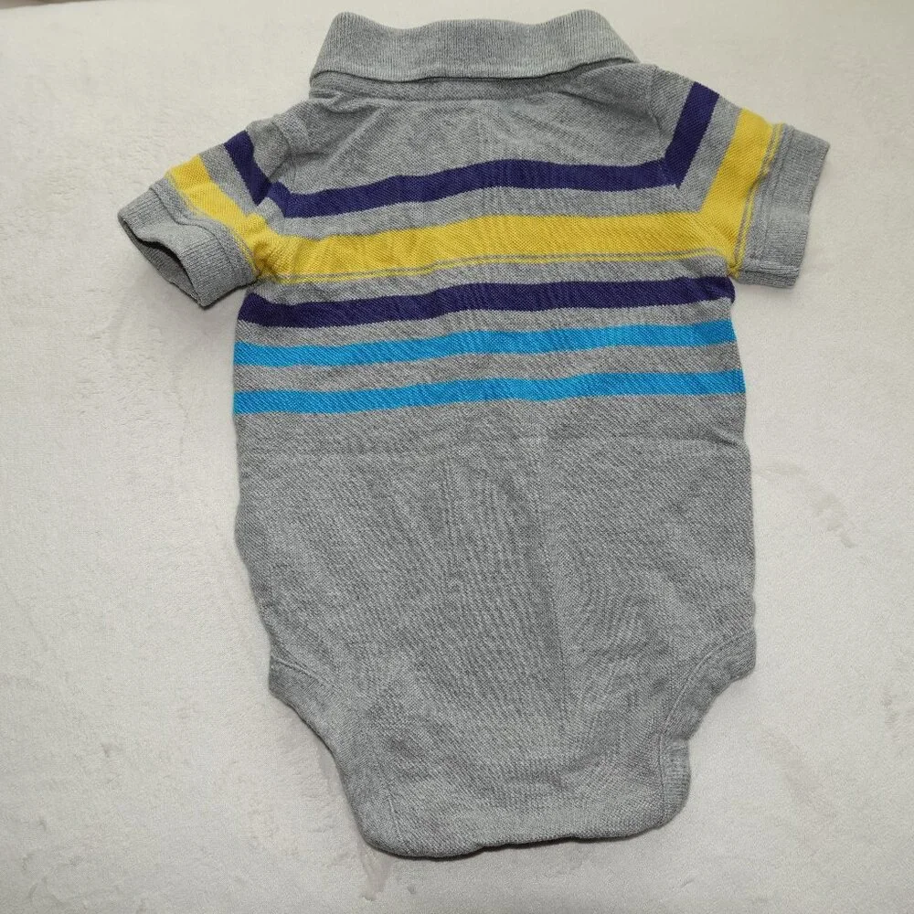 Boys Baby Gap Size 3-6 month gray, navy, and yellow striped polo onesie